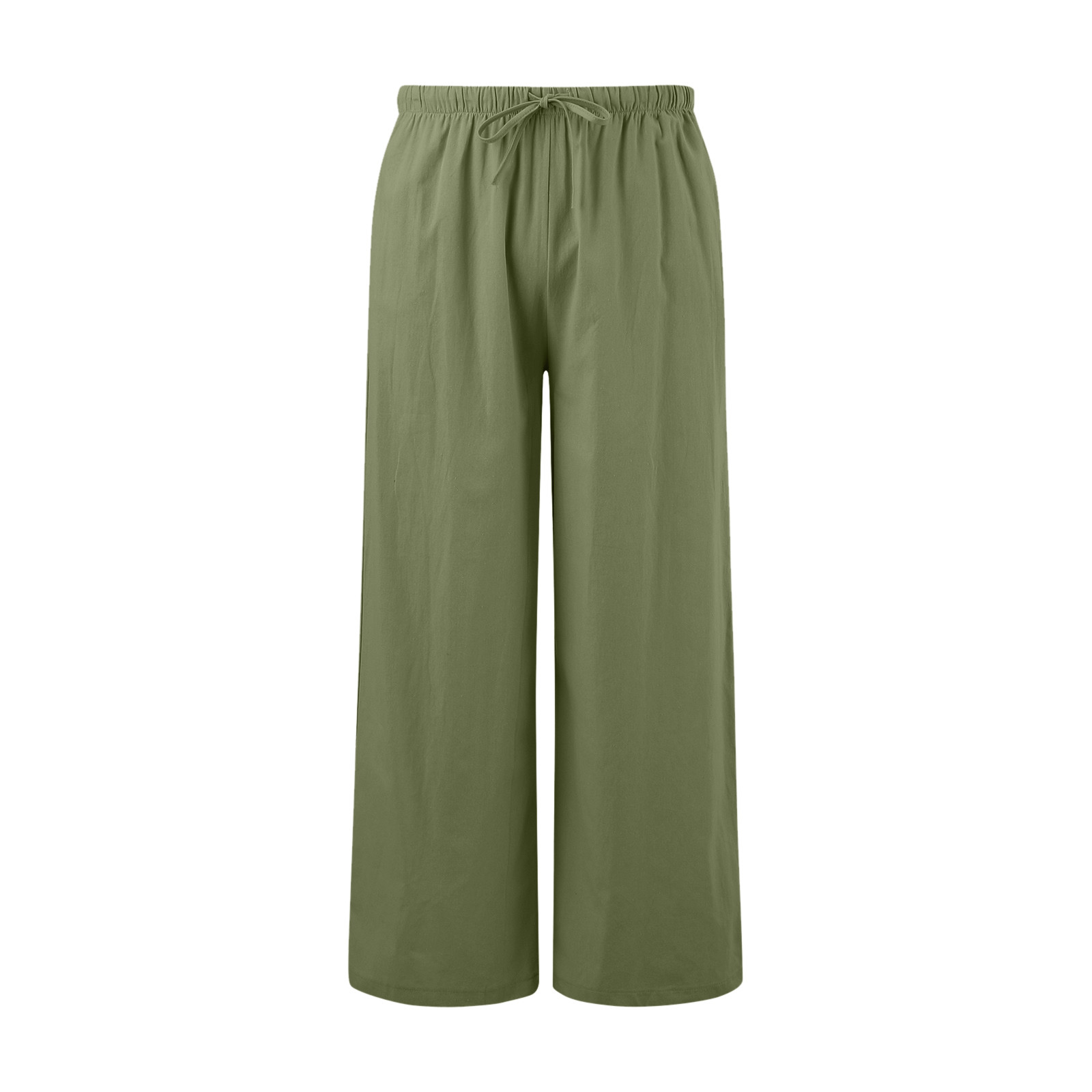 thumbnail image 3 of Pantalones de cintura alta y pierna ancha para mujer - Elástico con cordón, pierna recta cómoda, con bolsillos, 3 of 7